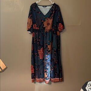BloomChic Black and Orange Floral Midi Dress
